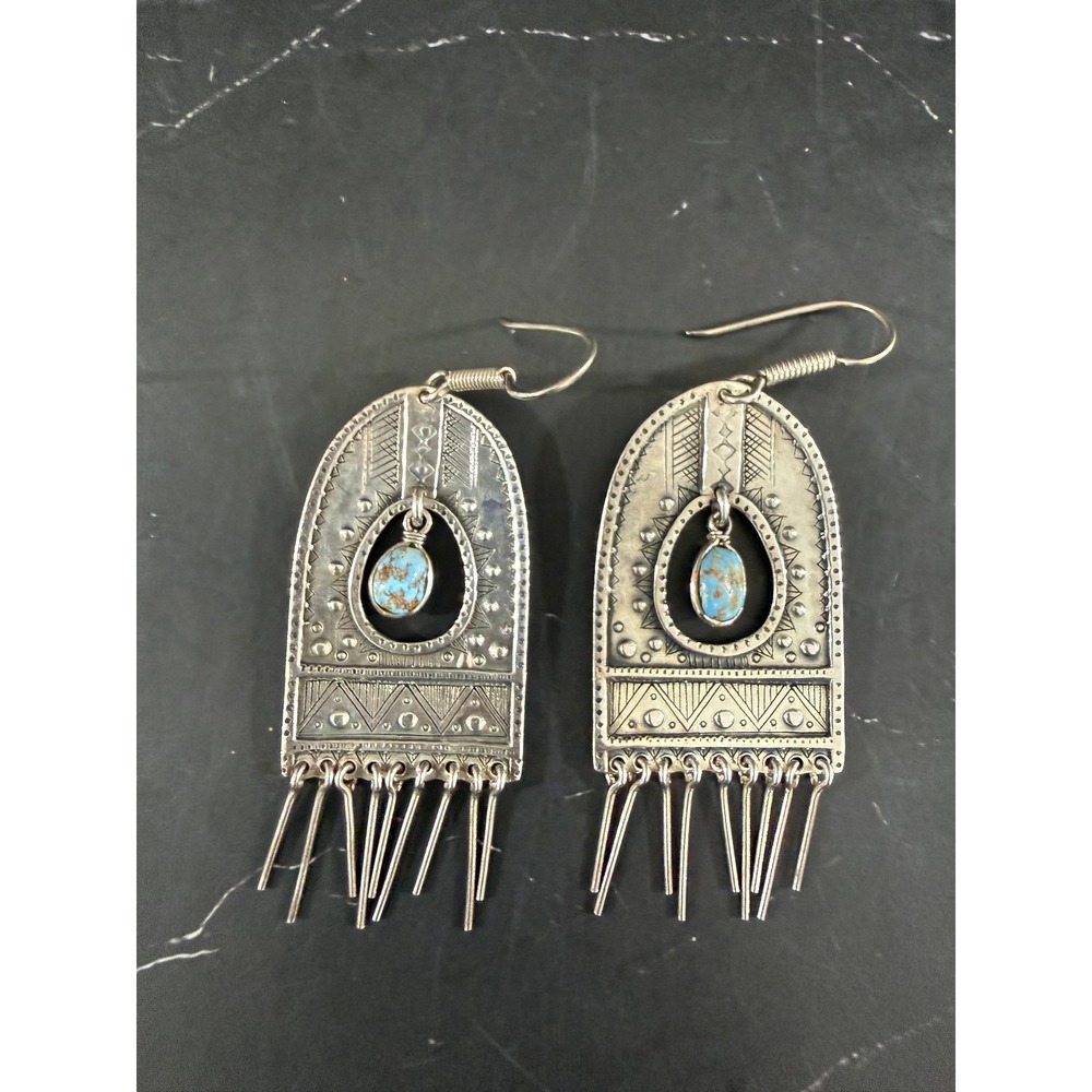 Sterling Silver Raw Turquoise Chandelier Earrings Artist Stamped